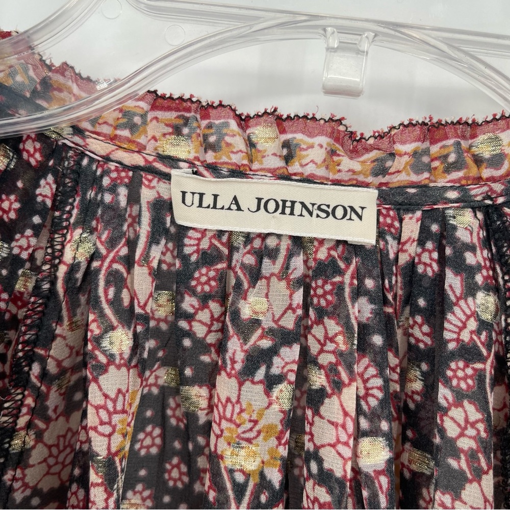 Ulla Johnson Black Floral Boho Peasant Blouse with Red Accents - Picture 7 of 12